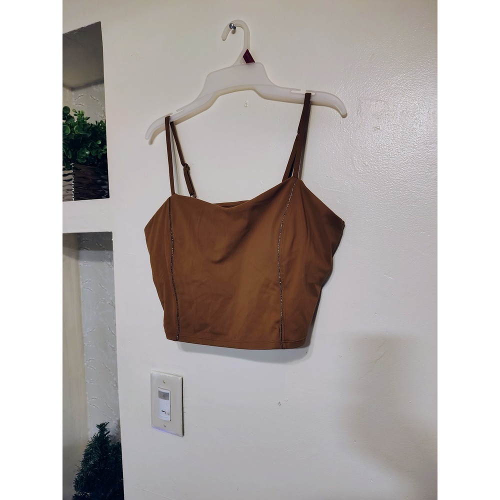 JoyLab Womens XXL Brown Cropped Cami Tank Top Adjustable Straps Activewear